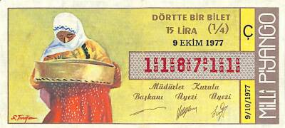 9 Ekim 1977 Piyango Bileti Çeyrek Bilet PYB6196 - 1