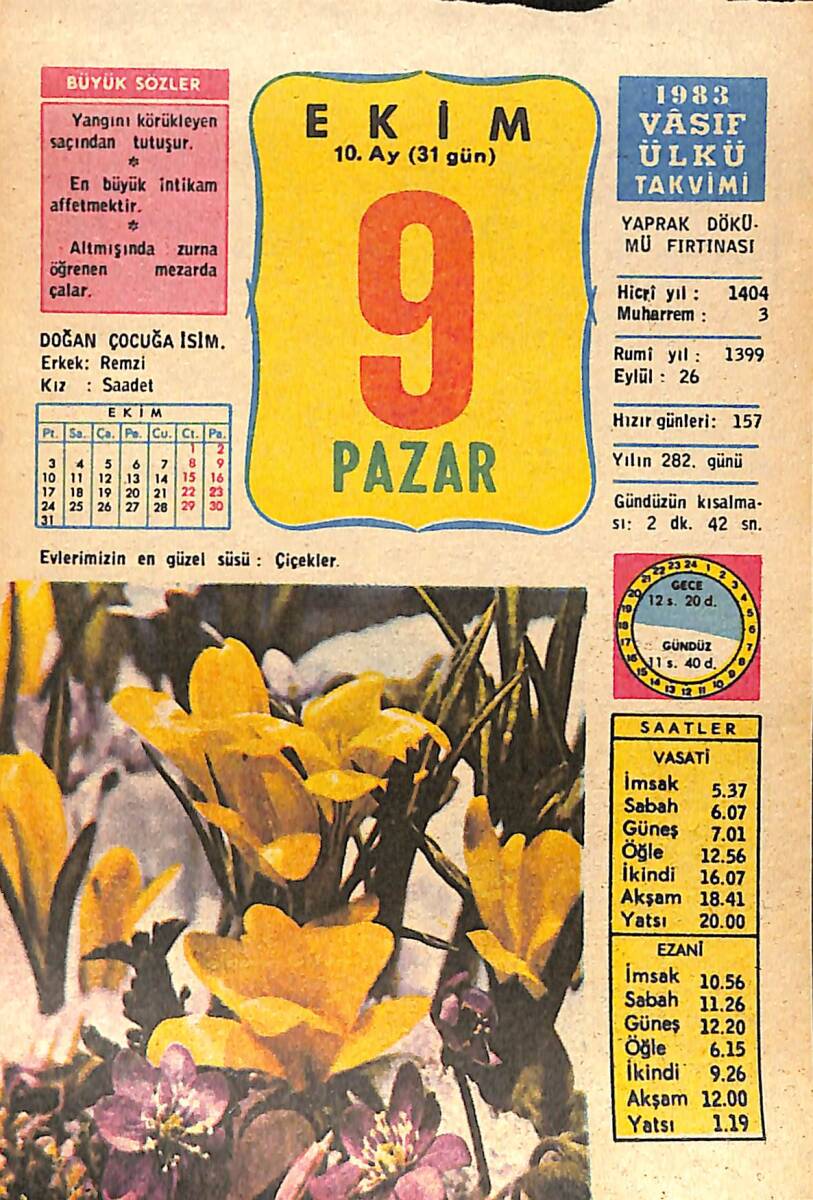 9 Ekim 1983 Takvim Yaprağı - Doğum Günü Hediyesi EFMN15893 - 1