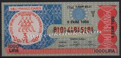 9 Ekim 1986 Yarım Bilet PYB2363 - 1