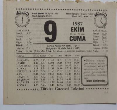 9 Ekim 1987 Takvim Yaprağı - Doğum Günü Hediyesi EFM(N)7117 - 1