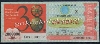 9 Ekim 2001 Yarım Bilet PYB1821 - 1
