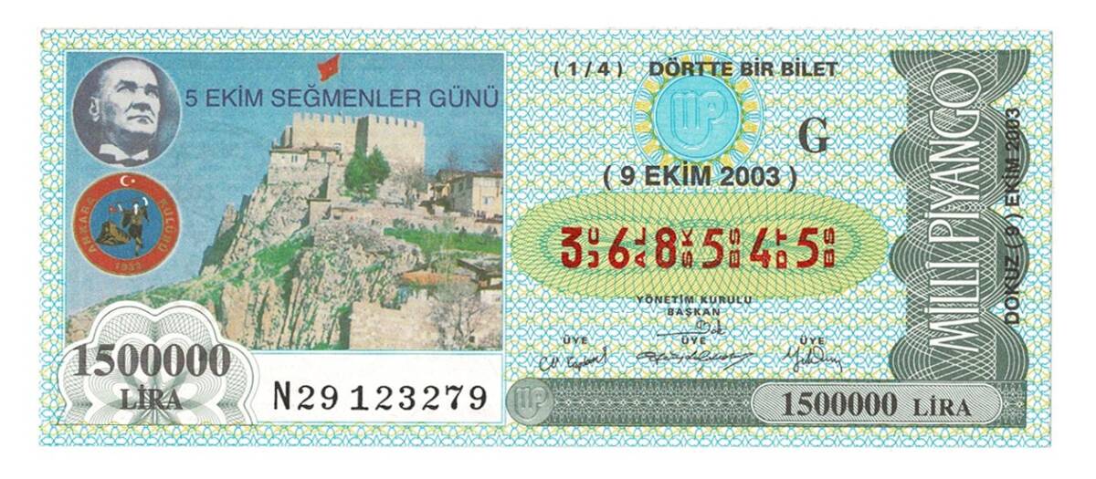 9 Ekim 2003 Çeyrek Bilet PYB4388 - 1