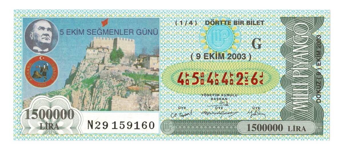 9 Ekim 2003 Çeyrek Bilet PYB4421 - 1