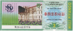 9 Ekim 2006 Çeyrek Bilet PYB3518 - Gökçekoleksiyon