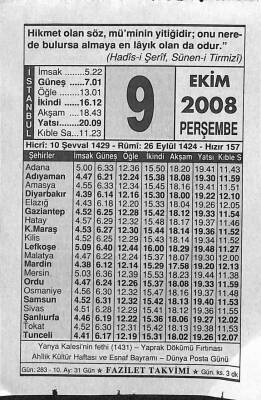 9 Ekim 2008 Takvim Yaprağı - Doğum Günü Hediyesi EFM(N)10651 - 1