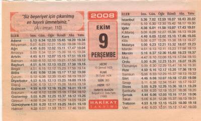 9 Ekim 2008 Takvim Yaprağı EFM(N)3226 - 1