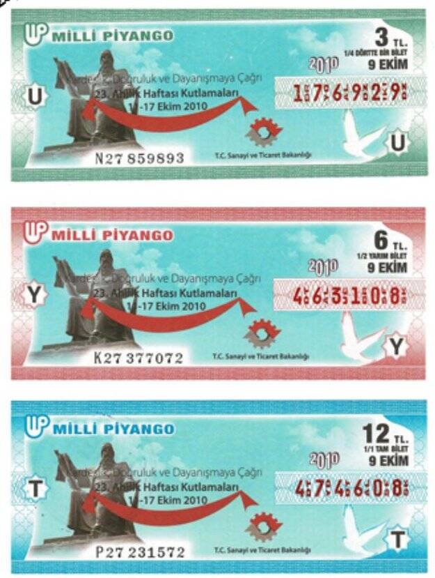 9 Ekim 2010 Çeyrek, Yarım ve Tam Bilet U-Y-T PYB4023 - 1