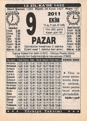 9 Ekim 2011 Takvim Yaprağı - Doğum Günü Hediyesi EFMN15925 - Gökçekoleksiyon
