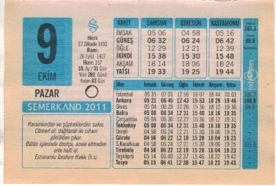9 Ekim 2011 Takvim Yaprağı EFM(N)1327 - 2