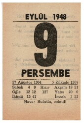 9 Eylül 1948 Takvim Yaprağı EFM849 - 3