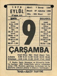 9 Eylül 1970 Takvim Yaprağı - Doğum Günü Hediyesi EFM(N)9885 - 1