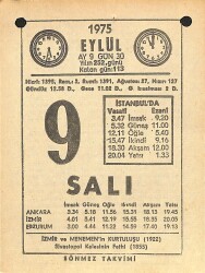 9 Eylül 1975 Takvim Yaprağı - Doğum Günü Hediyesi EFM(N)12487 - Gökçekoleksiyon