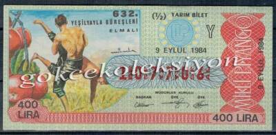 9 Eylül 1984 Yarım Bilet PYB1565 - 1