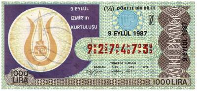 9 Eylül 1987 Piyango Bileti Çeyrek Bilet - İzmirin Kurtuluşu PYB3221 - 1