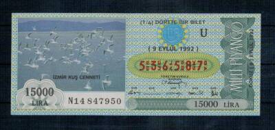 9 Eylül 1992 Çeyrek Bilet PYB1030 - 1