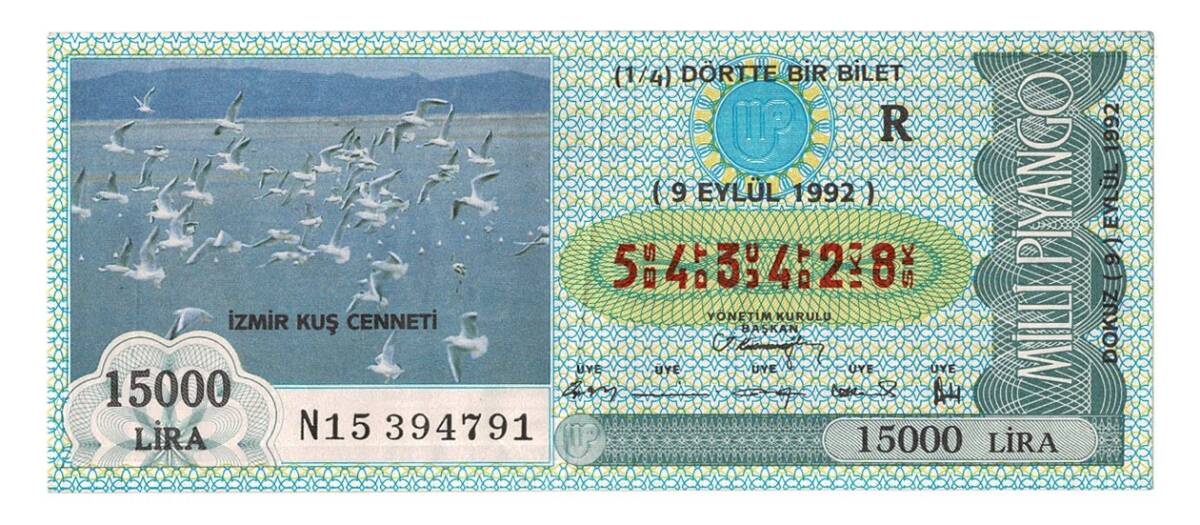 9 Eylül 1992 Çeyrek Bilet PYB4341 - 1