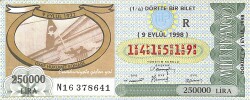 9 Eylül 1998 Piyango Bileti Dörtte Bir Bilet PYB6529 - Gökçekoleksiyon