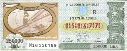 9 Eylül 1998 Piyango Bileti Dörtte Bir Bilet PYB6782 - Gökçekoleksiyon