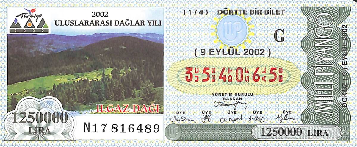 9 Eylül 2002 Piyango Bileti Dörtte Bir Bilet PYB6739 - 1
