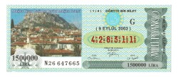 9 Eylül 2003 Çeyrek Bilet PYB4394 - Gökçekoleksiyon