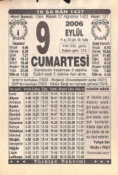 9 Eylül 2006 Takvim Yaprağı - Doğum Günü Hediyesi EFMN15843 - Gökçekoleksiyon