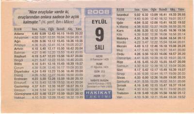 9 Eylül 2008 Takvim Yaprağı EFM(N)2679 - 2