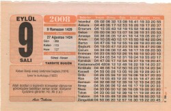 9 Eylül 2008 Takvim Yaprağı EFM(N)2680 - 2