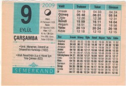 9 Eylül 2009 Takvim Yaprağı EFM(N)2681 - 2