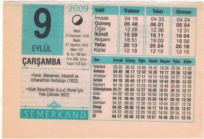9 Eylül 2009 Takvim Yaprağı EFM(N)2681 - 2