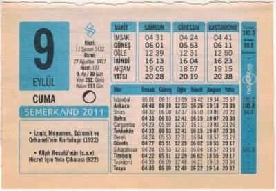 9 Eylül 2011 Takvim Yaprağı EFM(N)1297 - 4