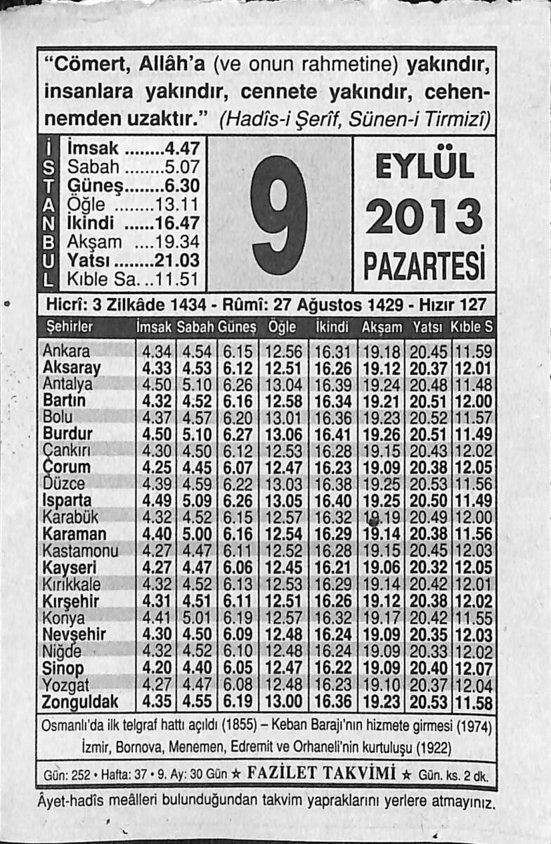 9 Eylül 2013 Takvim Yaprağı - Doğum Günü Hediyesi EFMN13583 - 1