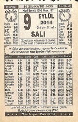 9 Eylül 2014 Takvim Yaprağı - Doğum Günü Hediyesi EFMN14299 - Gökçekoleksiyon