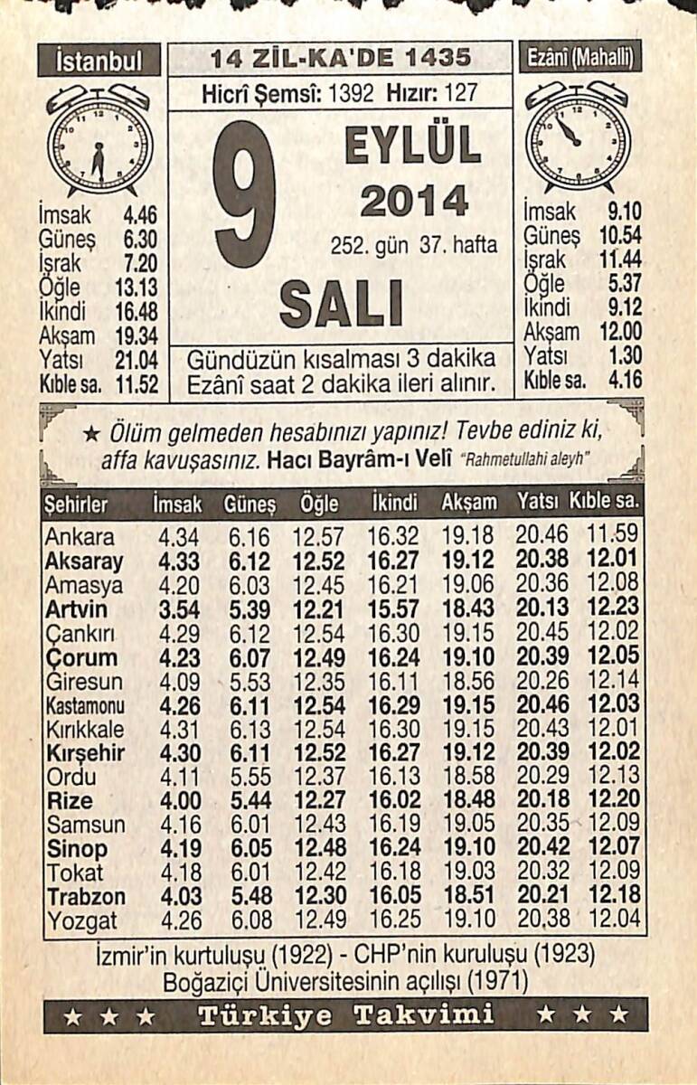 9 Eylül 2014 Takvim Yaprağı - Doğum Günü Hediyesi EFMN14299 - 1