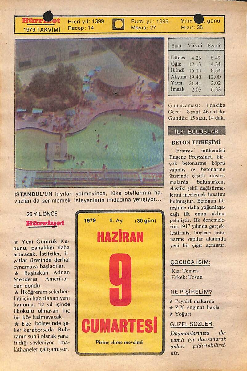 9 Haziran 1979 Takvim Yaprağı - Doğum Günü Hediyesi EFMN14463 - 1
