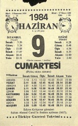9 Haziran 1984 Takvim Yaprağı - Doğum Günü Hediyesi EFM(N)11638 - Gökçekoleksiyon