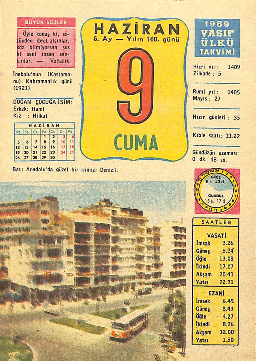 9 Haziran 1989 Takvim Yaprağı - Doğum Günü Hediyesi EFMN13812 - 1