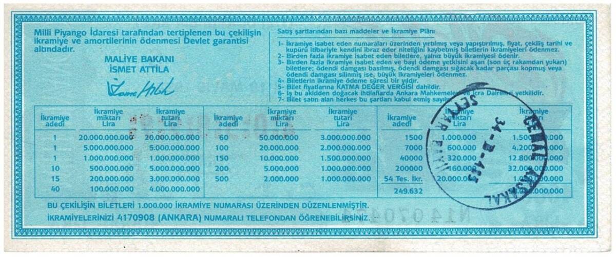 9 Haziran 1995 (14) Dörtte Bir Bilet PYB5112 - 2