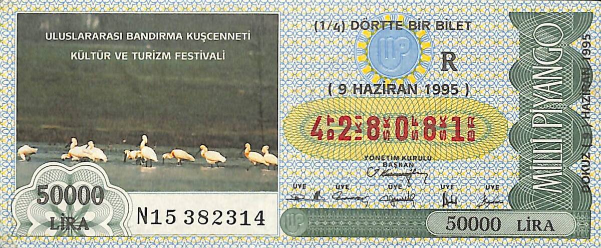 9 Haziran 1995 Piyango Bileti Dörtte Bir Bilet PYB6570 - 1