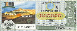 9 Haziran 1997 Piyango Bileti Dörtte Bir Bilet PYB6673 - Gökçekoleksiyon