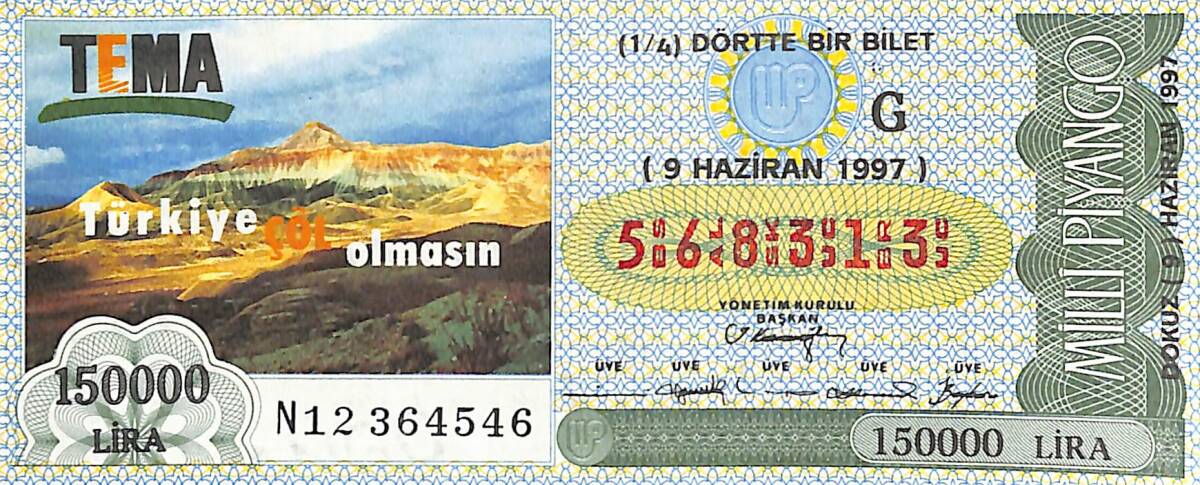 9 Haziran 1997 Piyango Bileti Dörtte Bir Bilet PYB6674 - 1