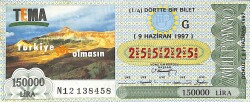 9 Haziran 1997 Piyango Bileti Dörtte Bir Bilet PYB6675 - Gökçekoleksiyon