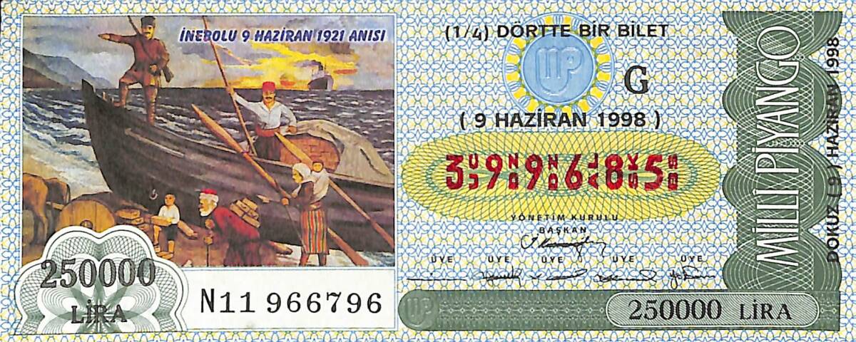9 Haziran 1998 Piyango Bileti Dörtte Bir Bilet PYB6670 - 1
