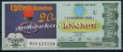 9 Haziran 2000 Çeyrek Bilet PYB1741 - 1