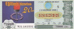 9 Haziran 2000 (S) Milli Eğitim Vakfı *Güzel Numara*(14) Dörtte Bir Bilet PYB5675 - Gökçekoleksiyon