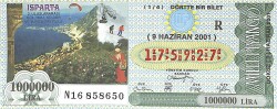 9 Haziran 2001 Piyango Bileti Yarım Bilet - Isparta PYB6004 - Gökçekoleksiyon