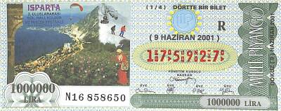 9 Haziran 2001 Piyango Bileti Yarım Bilet - Isparta PYB6004 - 1