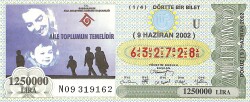 9 Haziran 2002 Piyango Bileti Dörtte Bir Bilet PYB6691 - Gökçekoleksiyon