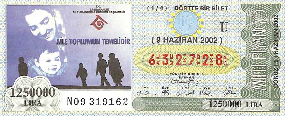 9 Haziran 2002 Piyango Bileti Dörtte Bir Bilet PYB6691 - 1