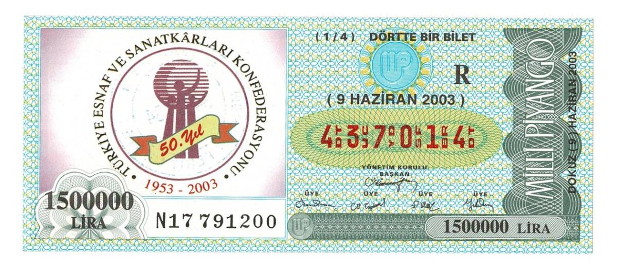 9 Haziran 2003 Çeyrek Bilet PYB4420 - 1