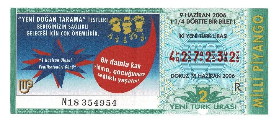 9 Haziran 2006 Çeyrek Bilet PYB4817 - 1